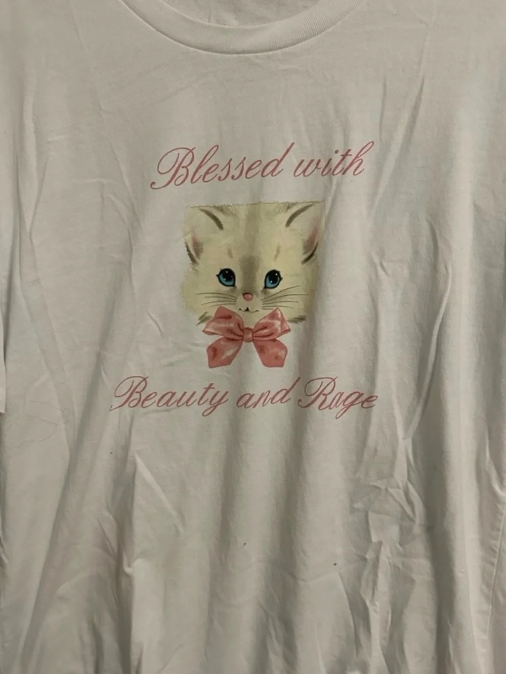 Women’s Pink Cat Graphic Tee with Bow - Cute Short Sleeve Top - Picture 2 of 3